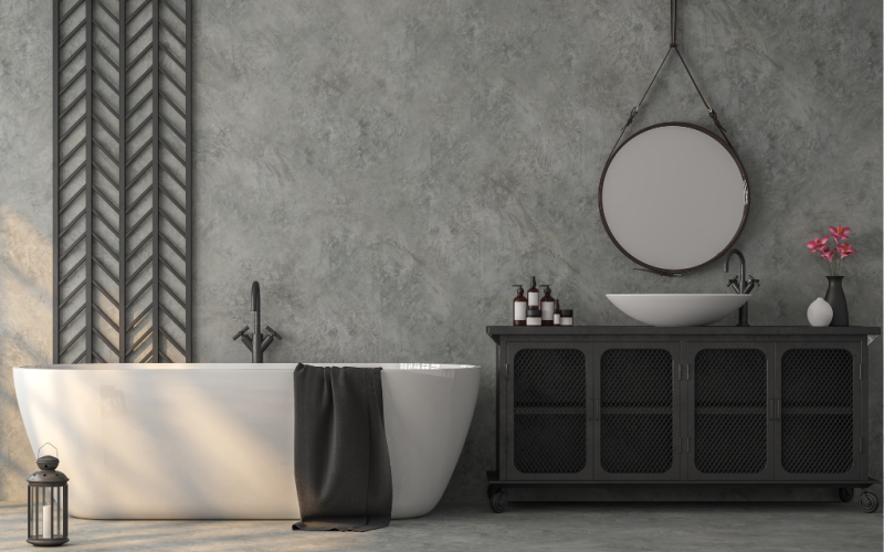 Minimalistická betonová koupelna: materiály, ochranné nátěry, údržba
